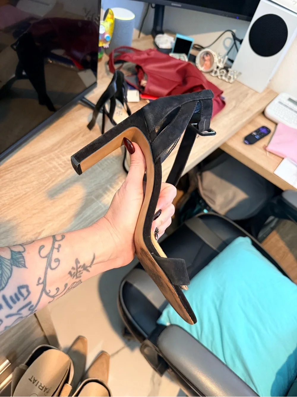 Vince Camuto Black Suede Ankle-Strap Heels